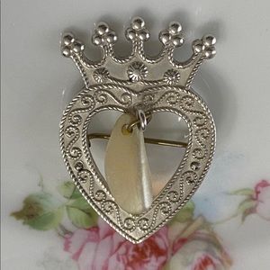 Antique Pre-1920 Norwegian Solje Wedding Brooch 830S E Silver/MOP